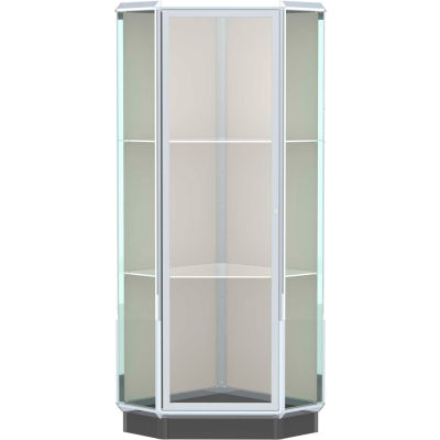 Prominence Corner Case, Plaque Back, Chrome Frame, 28"L x 77"H x 28"D