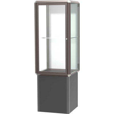 Prominence Spotlight Lighted Tower Case, Plaque Back, Bronze Frame, Locking Base, 24"L x 72"H x 24"D