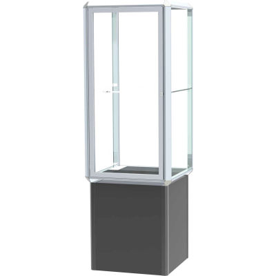 Prominence Spotlight Tower Case, Clear Glass Back, Chrome Frame, Locking Base, 24"L x 72"H x 24"D