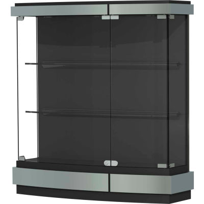 Quantum Display Case Brushed Silver, Black Laminate Back 42"W x 12"D x 44"H