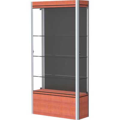 Contempo Lighted Floor Case, Black Back, Cherry Base, Satin Frame, 36"L x 72"H x 14"D