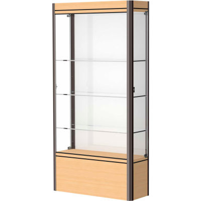 Contempo Lighted Floor Case, White Back, Light Maple Base, Dark Bronze Frame, 36"L x 72"H x 14"D