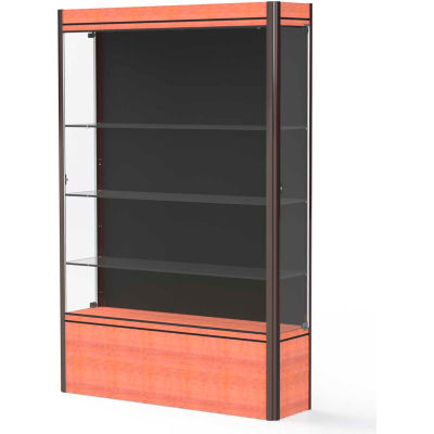 Contempo Lighted Floor Case, Black Back, Cherry Base, Dark Bronze Frame, 48"L x 72"H x 14"D