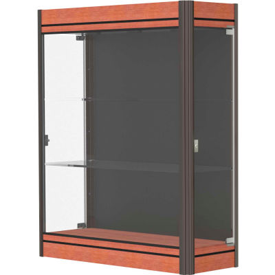 Contempo Lighted Wall Case, Black Back, Cherry Base, Dark Bronze Frame, 36"L x 44"H x 14"D