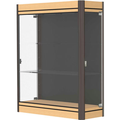 Contempo Lighted Wall Case, Black Back, Light Maple Base, Dark Bronze Frame, 36"L x 44"H x 14"D
