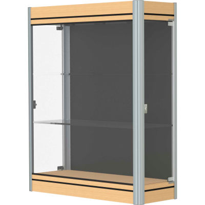 Contempo Lighted Wall Case, Black Back, Light Maple Base, Satin Frame, 36"L x 44"H x 14"D