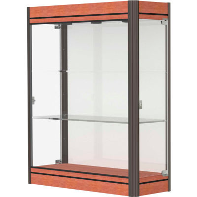 Contempo Lighted Wall Case, White Back, Cherry Base, Dark Bronze Frame, 36"L x 44"H x 14"D
