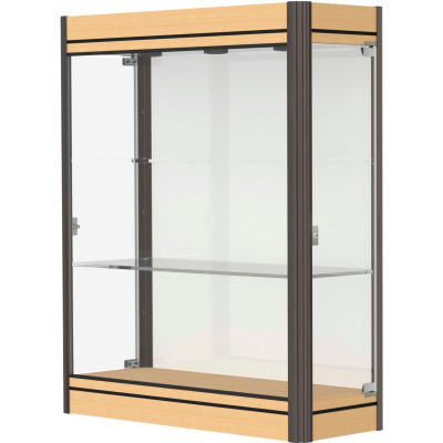 Contempo Lighted Wall Case, White Back, Light Maple Base, Dark Bronze Frame, 36"L x 44"H x 14"D