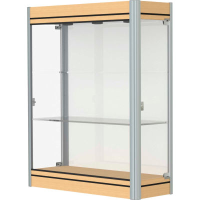Contempo Lighted Wall Case, White Back, Light Maple Base, Satin Frame, 36"L x 44"H x 14"D