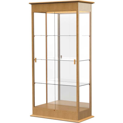 Varsity Display Case Carmel Oak, Mirror Back 36"W x 18"D x 77"H