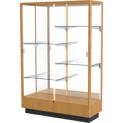 Heritage Display Case Autumn Oak, Mirror Back 48"W x 18"D x 70"H