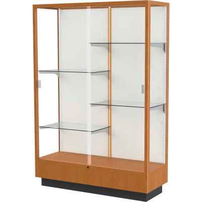 Heritage Display Case Carmel Oak, Fabric Back 48"W x 18"D x 70"H