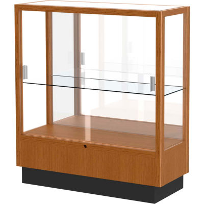 Heritage Display Case Carmel Oak, Mirror Back 36"W x 14"D x 40"H