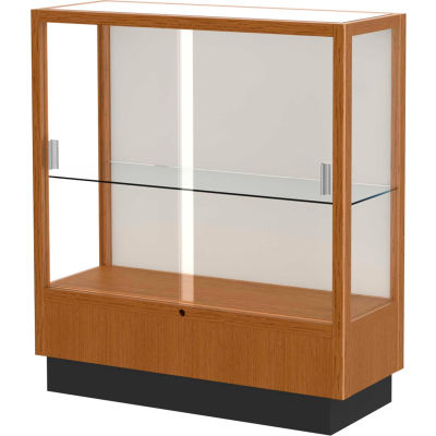 Heritage Display Case Carmel Oak, Fabric Back 36"W x 14"D x 40"H