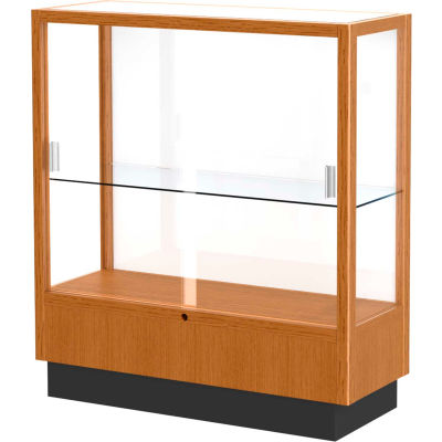 Heritage Display Case Carmel Oak, White Back 36"W x 14"D x 40"H
