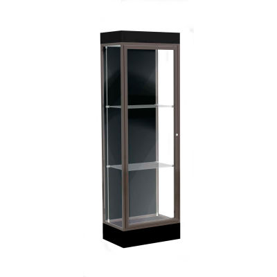 Edge Lighted Floor Case, Black Back, Dark Bronze Frame, 6" Black Base, 24"W x 76"H x 20"D