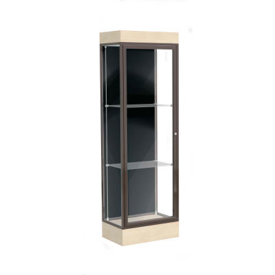 Edge Lighted Floor Case, Black Back, Dark Bronze Frame, 6" Chardonnay Base, 24"W x 76"H x 20"D