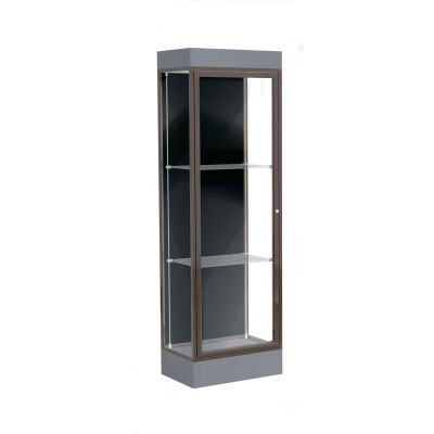 Edge Lighted Floor Case, Black Back, Dark Bronze Frame, 6" Carbon Mesh Base, 24"W x 76"H x 20"D
