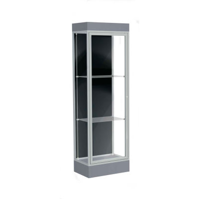 Edge Lighted Floor Case, Black Back, Satin Frame, 6" Carbon Mesh Base, 24"W x 76"H x 20"D