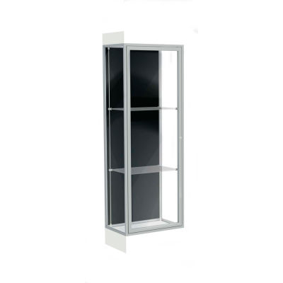 Edge Lighted Floor Case, Black Back, Satin Frame, 6" Frosty White Base, 24"W x 76"H x 20"D