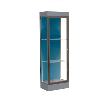 Edge Lighted Floor Case, Blue Steel Back, Dark Bronze Frame, 6" Carbon Mesh Base, 24"W x 76"H x 20"D