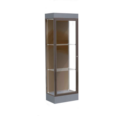 Edge Lighted Floor Case, Chocolate Back, Dark Bronze Frame, 6" Carbon Mesh Base, 24"W x 76"H x 20"D