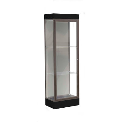 Edge Lighted Floor Case, Harbor Back, Dark Bronze Frame, 6" Black Base, 24"W x 76"H x 20"D