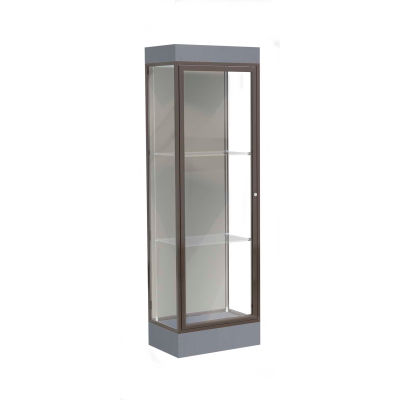 Edge Lighted Floor Case, Harbor Back, Dark Bronze Frame, 6" Carbon Mesh Base, 24"W x 76"H x 20"D