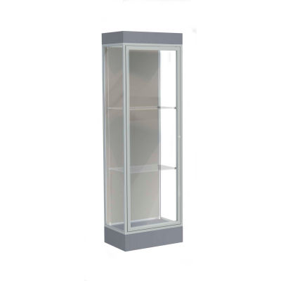 Edge Lighted Floor Case, Harbor Back, Satin Frame, 6" Carbon Mesh Base, 24"W x 76"H x 20"D