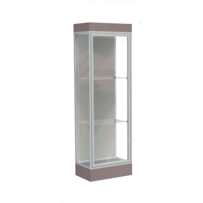 Edge Lighted Floor Case, Harbor Back, Satin Frame, 6" Morro Zephyr Base, 24"W x 76"H x 20"D