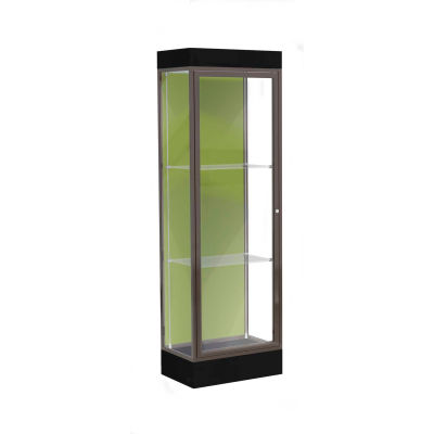 Edge Lighted Floor Case, Pale Green Back, Dark Bronze Frame, 6" Black Base, 24"W x 76"H x 20"D