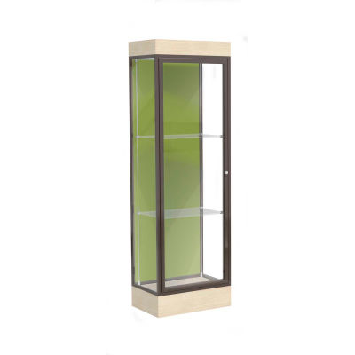 Edge Lighted Floor Case, Pale Green Back, Dark Bronze Frame, 6" Chardonnay Base, 24"W x 76"H x 20"D