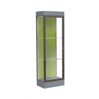Edge Lighted Floor Case, Pale Green Back, Dark Bronze Frame, 6" Carbon Mesh Base, 24"W x 76"H x 20"D