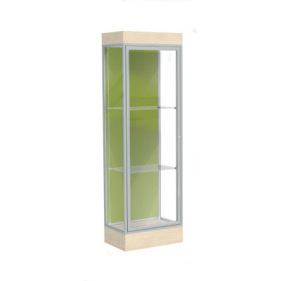 Edge Lighted Floor Case, Pale Green Back, Satin Frame, 6" Chardonnay Base, 24"W x 76"H x 20"D