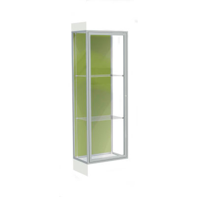 Edge Lighted Floor Case, Pale Green Back, Satin Frame, 6" Frosty White Base, 24"W x 76"H x 20"D