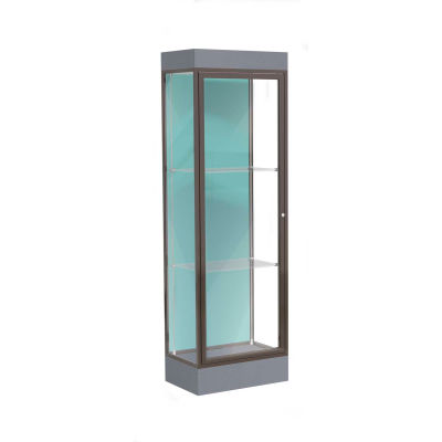 Edge Lighted Floor Case, Pewter Back, Dark Bronze Frame, 6" Carbon Mesh Base, 24"W x 76"H x 20"D