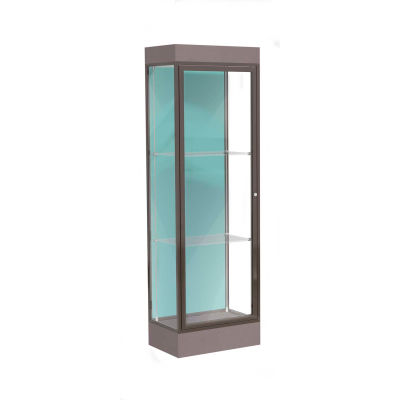 Edge Lighted Floor Case, Pewter Back, Dark Bronze Frame, 6" Morro Zephyr Base, 24"W x 76"H x 20"D