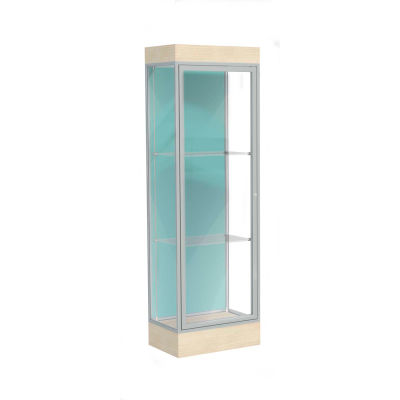 Edge Lighted Floor Case, Pewter Back, Satin Frame, 6" Chardonnay Base, 24"W x 76"H x 20"D