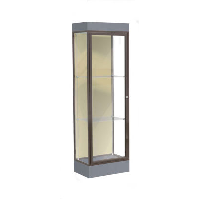 Edge Lighted Floor Case, Silk Back, Dark Bronze Frame, 6" Carbon Mesh Base, 24"W x 76"H x 20"D