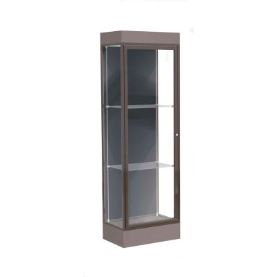 Edge Lighted Floor Case, Slate Back, Dark Bronze Frame, 6" Morro Zephyr Base, 24"W x 76"H x 20"D