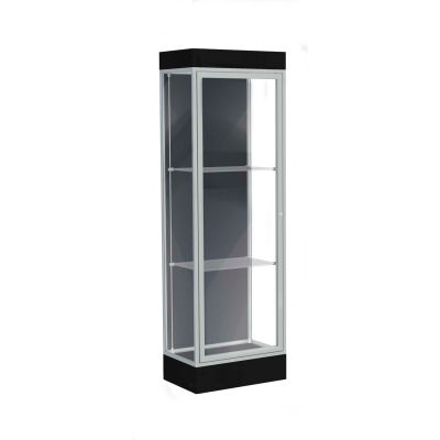 Edge Lighted Floor Case, Slate Back, Satin Frame, 6" Black Base, 24"W x 76"H x 20"D