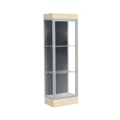 Edge Lighted Floor Case, Slate Back, Satin Frame, 6" Chardonnay Base, 24"W x 76"H x 20"D