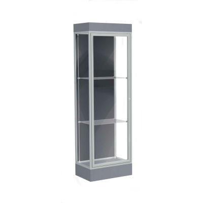 Edge Lighted Floor Case, Slate Back, Satin Frame, 6" Carbon Mesh Base, 24"W x 76"H x 20"D