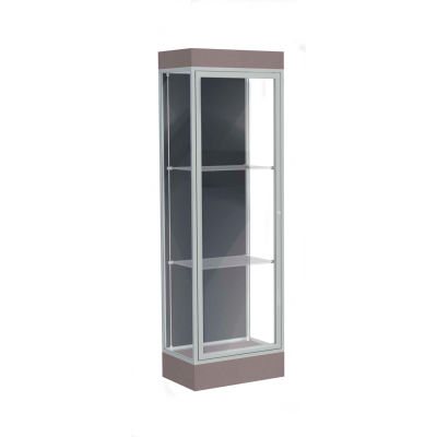 Edge Lighted Floor Case, Slate Back, Satin Frame, 6" Morro Zephyr Base, 24"W x 76"H x 20"D