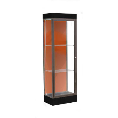 Edge Lighted Floor Case, Terra Cotta Back, Dark Bronze Frame, 6" Black Base, 24"W x 76"H x 20"D