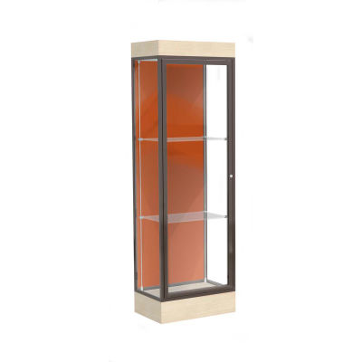 Edge Lighted Floor Case, Terra Cotta Back, Dark Bronze Frame, 6" Chardonnay Base, 24"W x 76"H x 20"D