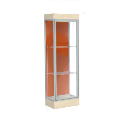 Edge Lighted Floor Case, Terra Cotta Back, Satin Frame, 6" Chardonnay Base, 24"W x 76"H x 20"D