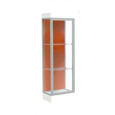 Edge Lighted Floor Case, Terra Cotta Back, Satin Frame, 6" Frosty White Base, 24"W x 76"H x 20"D