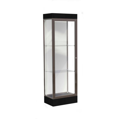 Edge Lighted Floor Case, White Back, Dark Bronze Frame, 6" Black Base, 24"W x 76"H x 20"D