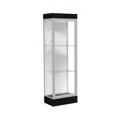 Edge Lighted Floor Case, White Back, Satin Frame, 6" Black Base, 24"W x 76"H x 20"D